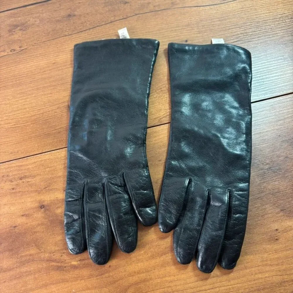 Vintage Atkins Black Leather Gloves 100% Cashmere Lined Italy Size 7